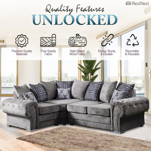Corner sofa grey woven - woven, fabric